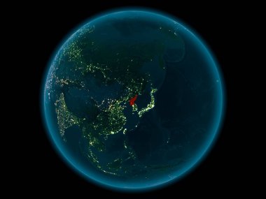 Kuzey Kore Planet Earth gece uzayda