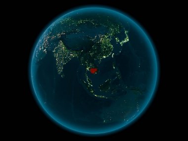 Planet Earth gece uzayda Kamboçya