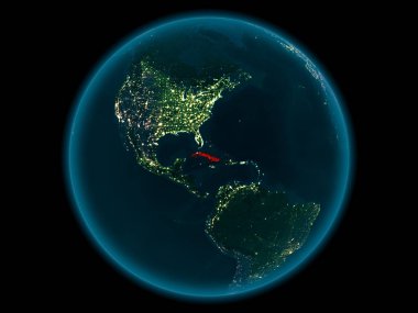 Planet Earth gece uzayda Küba