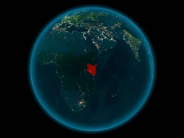 Kenya on planet Earth in space at night — Stock Photo, Image