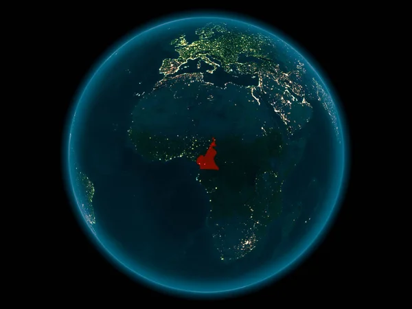 Camerún en el planeta Tierra en el espacio por la noche —  Fotos de Stock