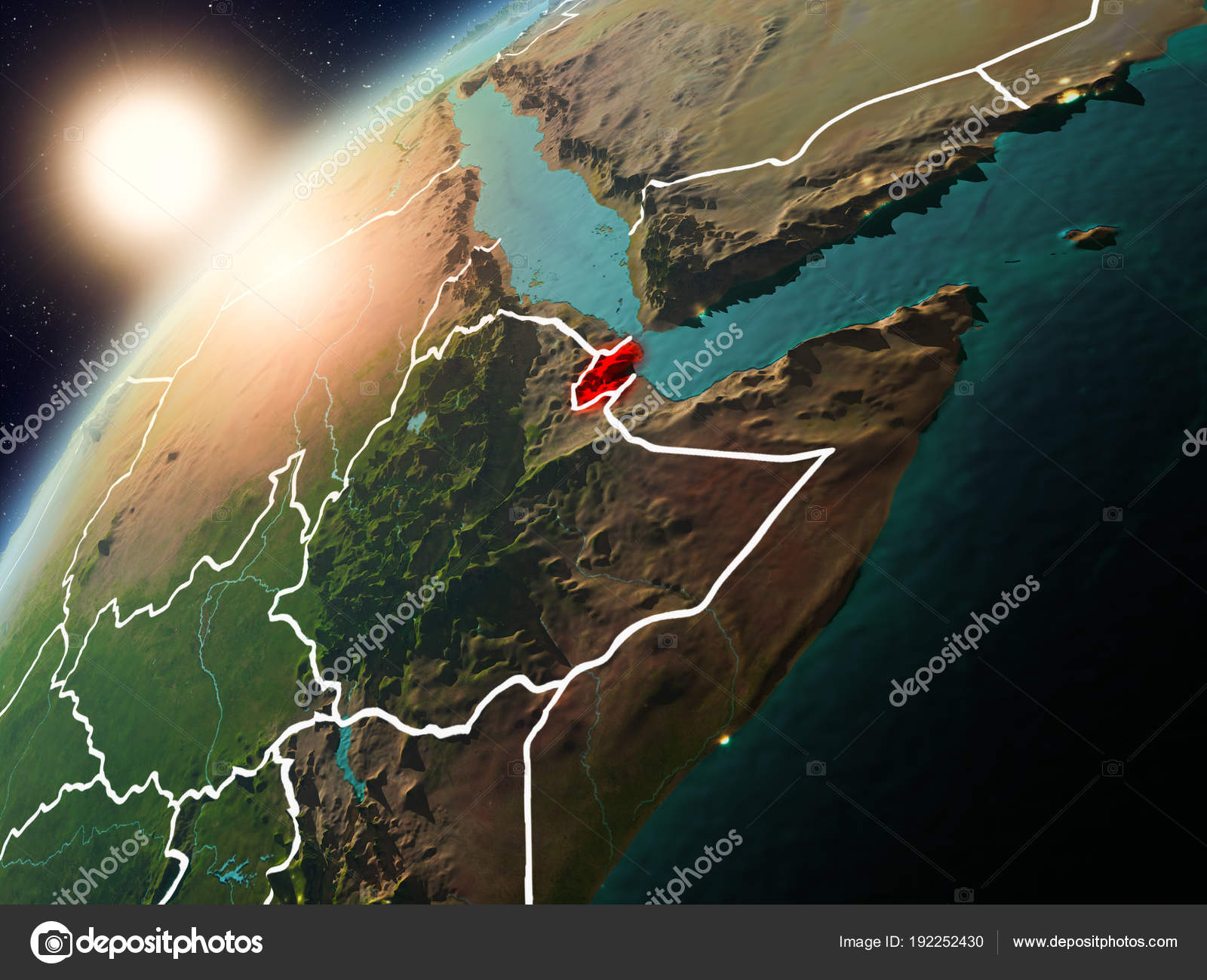 Djibouti Sur La Planète Terre Au Coucher Du Soleil