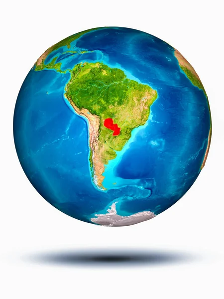 Paraguay auf der Erde mit weißem Hintergrund — Stockfoto