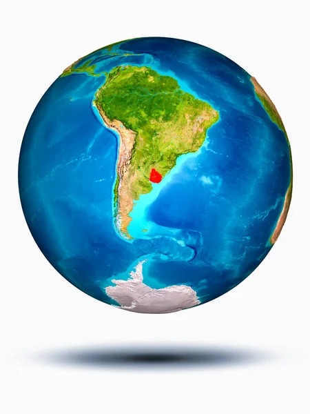 Uruguay on Earth with white background — Stock Photo, Image