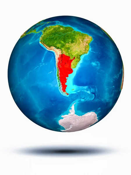 Аргентина на Земле на белом фоне — стоковое фото