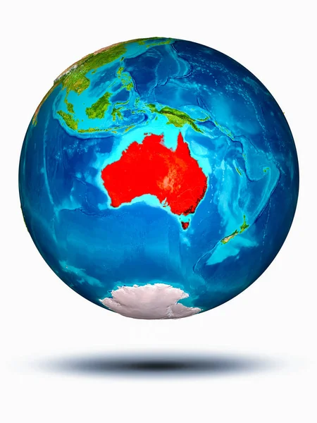Australia en la Tierra con fondo blanco — Foto de Stock