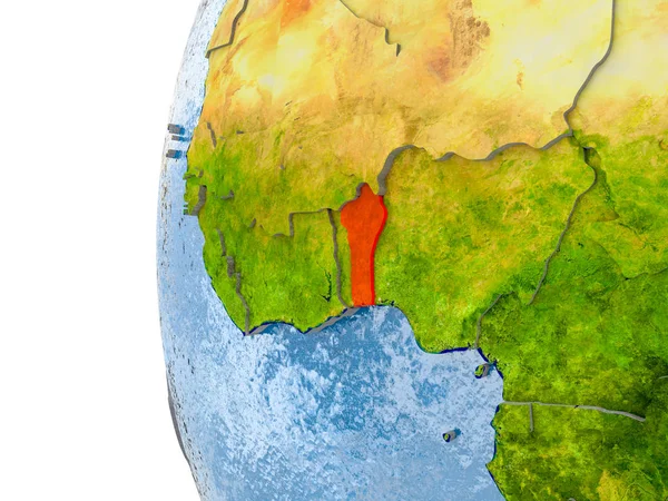 Mapa Benin na modelu świata — Zdjęcie stockowe