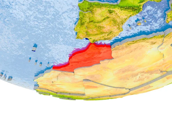 Marrocos em vermelho no modelo Terra — Fotografia de Stock