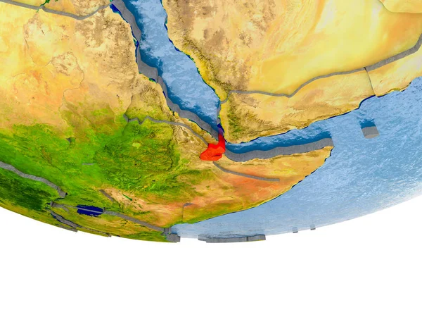 Dschibuti in rot auf der Erde Modell — Stockfoto