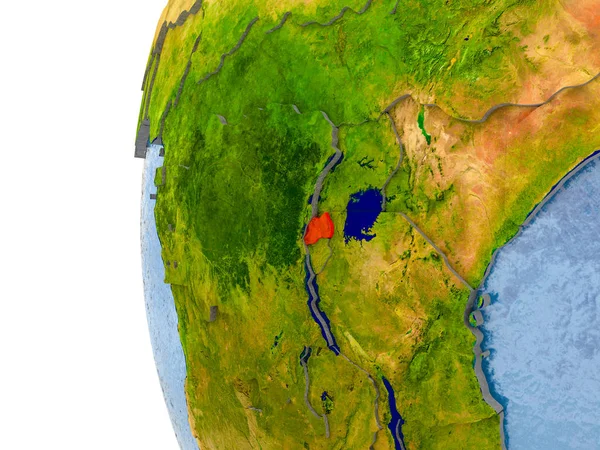 Mapa ve Rwandě na modelu zeměkoule — Stock fotografie