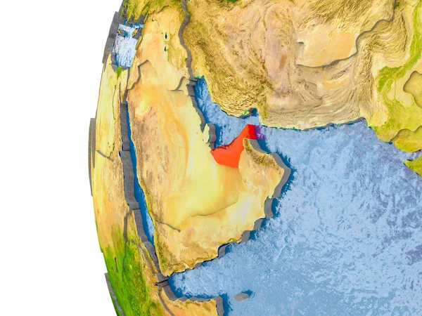 Mapa Spojených arabských emirátů na modelu zeměkoule — Stock fotografie