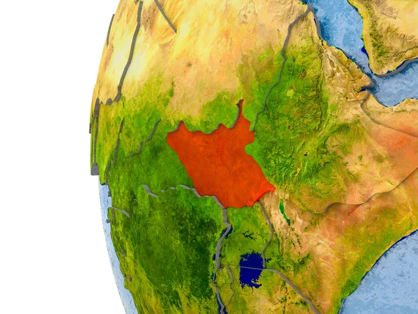 Map of South Sudan on model of globe — Stock Photo, Image