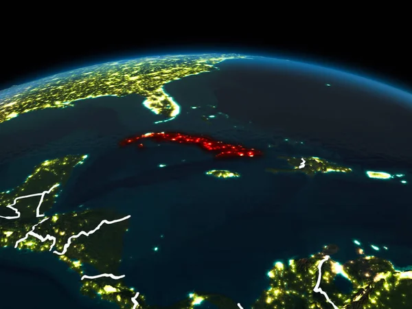 Cuba on Earth at night