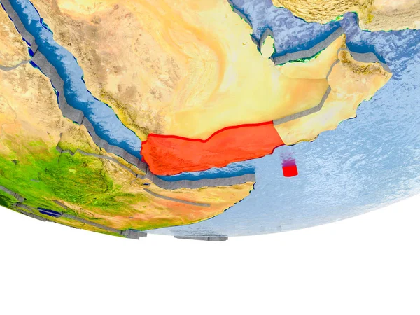 地球モデルの赤でイエメン — ストック写真