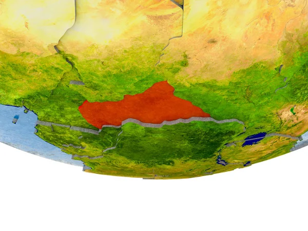 Zentralafrika in rot auf der Erde Modell — Stockfoto