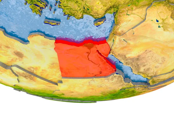 Egitto in rosso sul modello Terra — Foto Stock