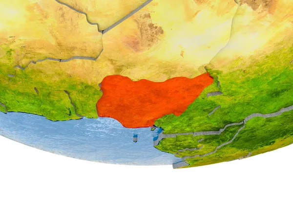 Nigeria in rosso sul modello Terra — Foto Stock