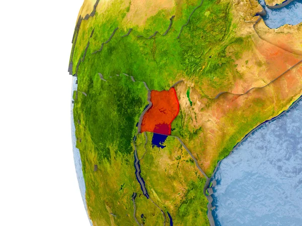 Mapa Ugandy na modelu zeměkoule — Stock fotografie