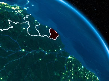 Gece Fransız Guyanası uydu görünümü