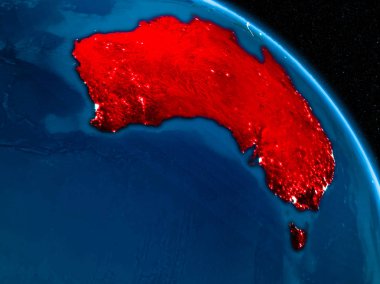 Geceleri Avustralya'nın uydu görüntüsü