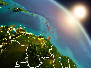 Caribbean gündoğumu sırasında uzaydan