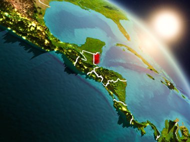 Belize gündoğumu sırasında uzaydan