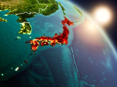 Uzaydan gündoğumu sırasında Japonya