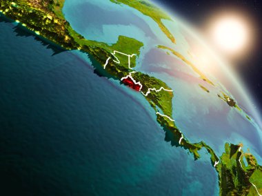 El Salvador gündoğumu sırasında uzaydan