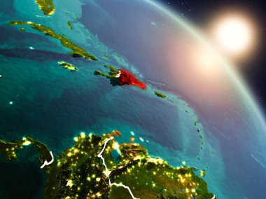 Dominik Cumhuriyeti gündoğumu sırasında uzaydan