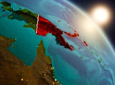 Papua Yeni Gine gündoğumu sırasında uzaydan