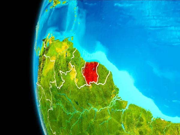 Karte von Surinam in rot — Stockfoto