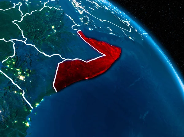 Satellite view of Somalia at night