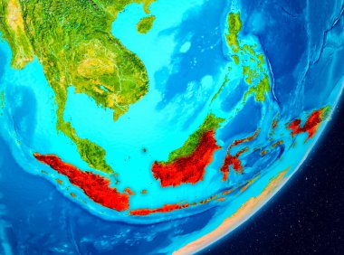 Endonezya'nın yörünge görünümünde kırmızı