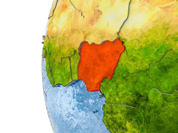 Mapę Nigeria na modelu świata — Zdjęcie stockowe