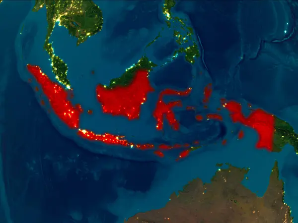 Indonesië in rood bij nacht — Stockfoto