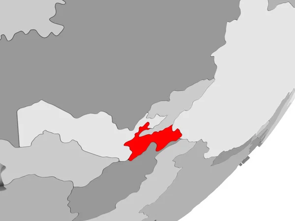 グレーの地図上の赤でタジキスタン — ストック写真