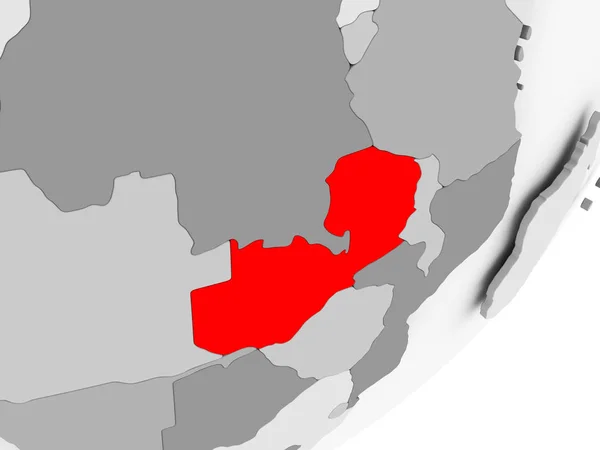 グレーの地図上の赤でザンビア — ストック写真