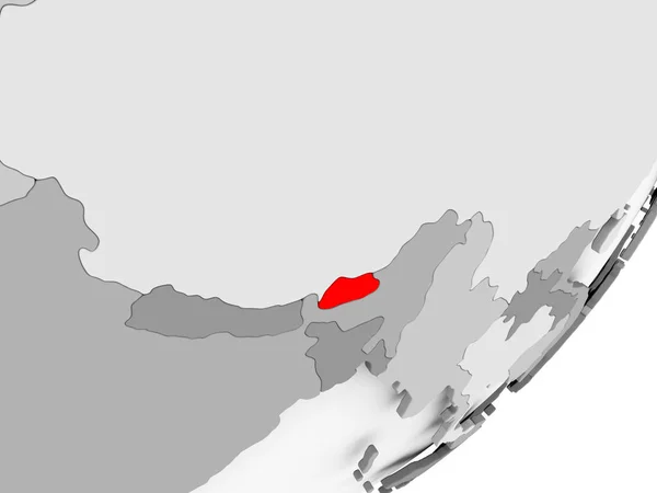 グレーの地図上の赤でブータン — ストック写真