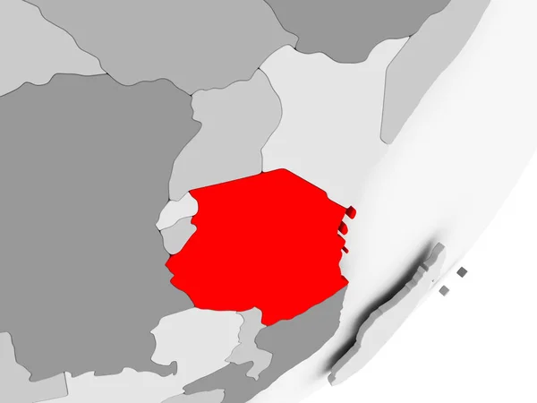 Tansania in rot auf grauer Karte — Stockfoto