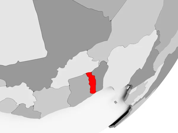 Togo v červené barvě na šedém mapu — Stock fotografie