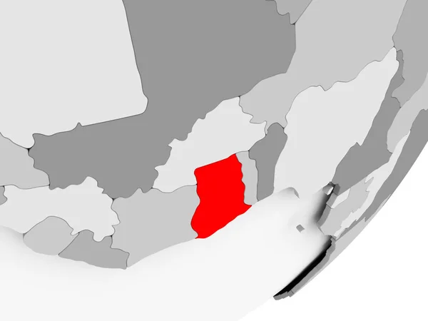 Ghana i rött på grå karta — Stockfoto