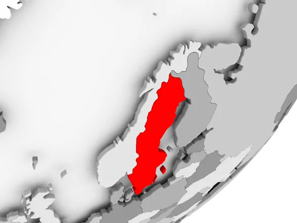 Zweden in het rood op grijze kaart — Stockfoto