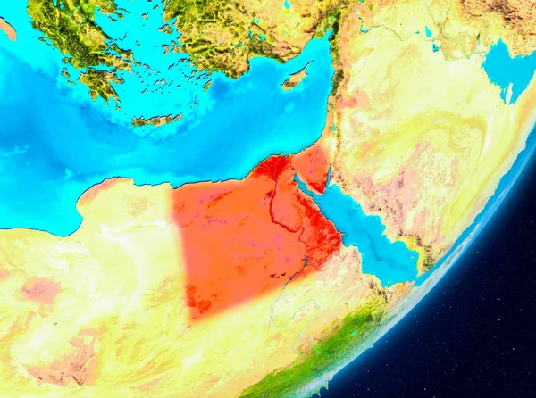 Vista orbita do Egito em vermelho — Fotografia de Stock