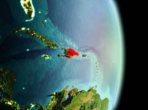 Dominikanische Republik am Morgen aus dem Orbit — Stockfoto