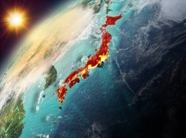 Dünya gezegeninde günbatımı içinde Japonya