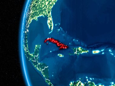 Küba gece yeryüzünde