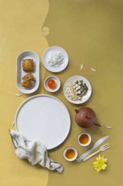 Sonbahar ortası festival ay kek yiyecek ve içecek natürmort.