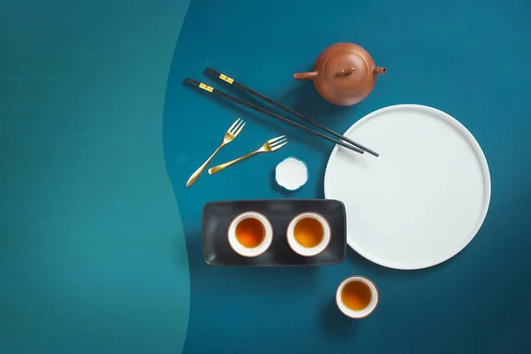 Sonbahar ortası festival ay kek yiyecek ve içecek natürmort. 