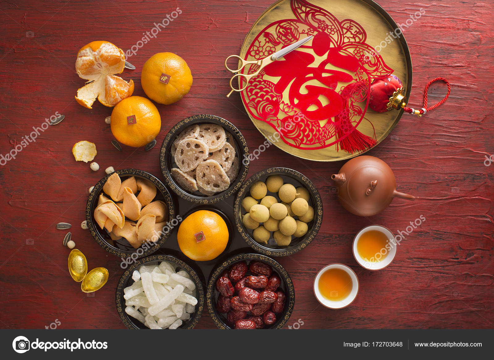 Flat Lay Chinese New Year Food And Drink On Table Top Stock Photo By C Twomeows Dp Flat Lay Chinese New Year Food And Drink On Table Top Stock Photo By C Twomeows Dp