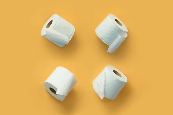 Toilet Rolls Pattern Orange Background Flat Lay View — Stock Photo, Image